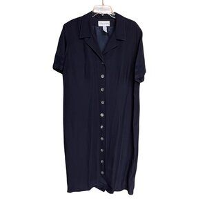 Jessica Howard‎ Navy Blue Button Up Linen Dress Sz 20 Preppy Taillored Academia